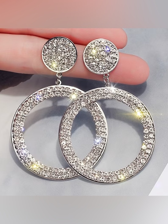 The Unbranded Brand Jewelry - Silver Crystal Hoop Drop Earrings - Sparkling Silver Statement